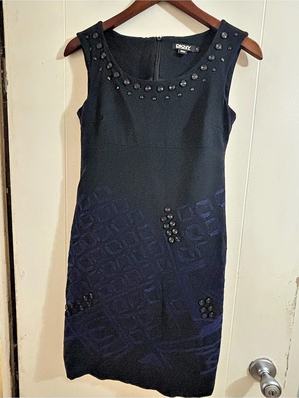 DKNY Geometric Studded Mini Dress in Black & Purple Size 2 Like N